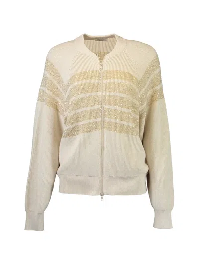 Brunello Cucinelli Sequin-embellished Full-zip Cardigan In Neutral