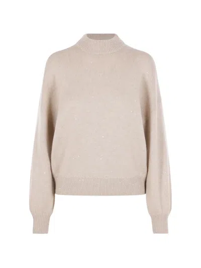 Brunello Cucinelli Sequin-embellished High-neck Sweater In Neutral