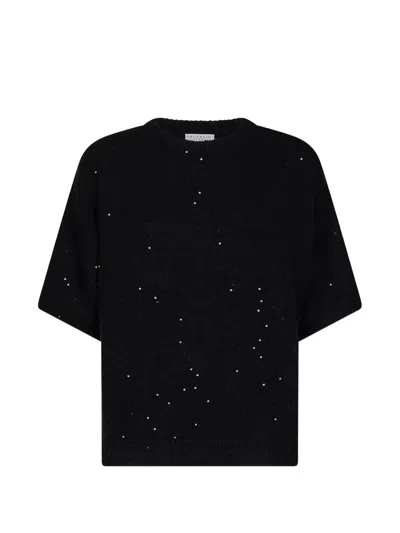 Brunello Cucinelli Sequin-embellished Kimono-sleeve Sweater In Black