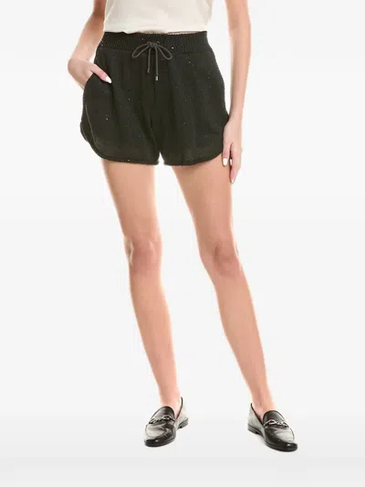 Brunello Cucinelli Sequin-embellished Knit Shorts In Black