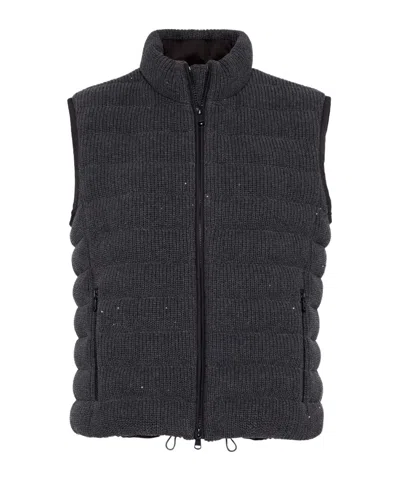 Brunello Cucinelli Sequin-embellished Knitted Padded Gilet In Gray