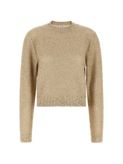 Brunello Cucinelli Sequin Knit Sweater Linen Cashmere Silk In Brown