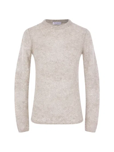 Brunello Cucinelli Sequin-embellished Knitted Sweater In Neutral