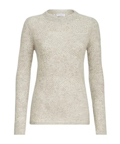 Brunello Cucinelli Sequin-embellished Knitted Sweater In White