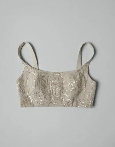 Brunello Cucinelli Sequin-embellished Linen Tank Top In Neutral