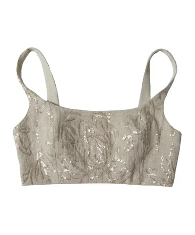 Brunello Cucinelli Sequin-embellished Linen Top In Neutral