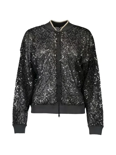 Brunello Cucinelli Sequin-embellished Mesh Cardigan In Black