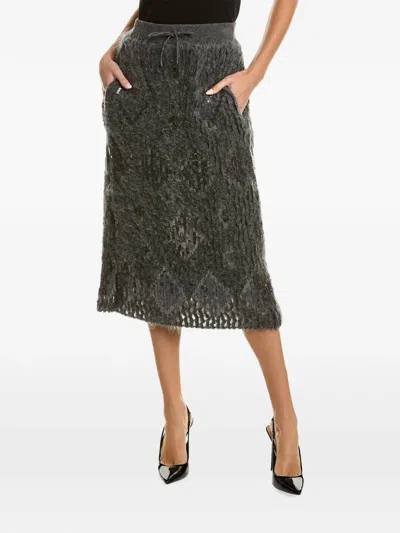 Brunello Cucinelli Sequin-embellished Midi Open-knit Skirt In Gray