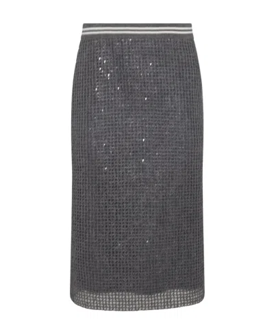 Brunello Cucinelli Sequin-embellished Midi Skirt In Gray