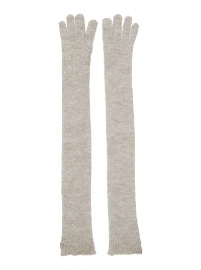 Brunello Cucinelli Sequin-embellished Mohair-wool Blend Gloves In White