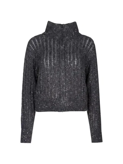 Brunello Cucinelli Sequin-embellished Open-knit Cardigan In Black