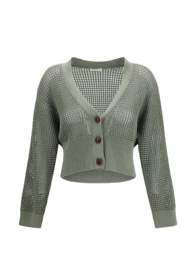 Brunello Cucinelli Sequin-embellished Open-knit Cardigan In Green