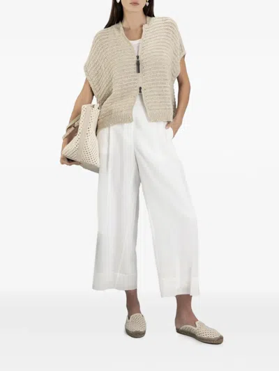 Brunello Cucinelli Sequin-embellished Open-knit Cardigan In Brown