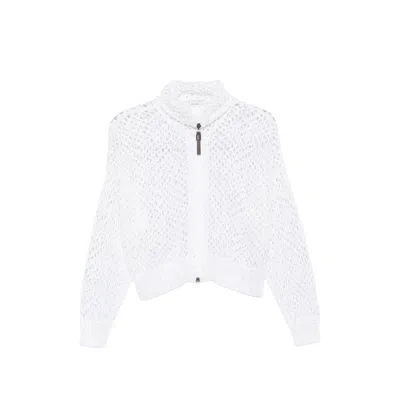 Brunello Cucinelli Sequin-embellished Open-knit Cardigan In White