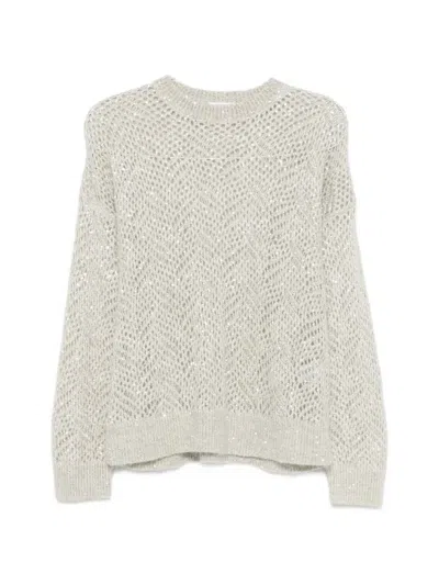 Brunello Cucinelli Sequin-embellished Open-knit Sweater In White