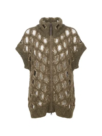 Brunello Cucinelli Sequin-embellished Open-knit Sweater In Yellow