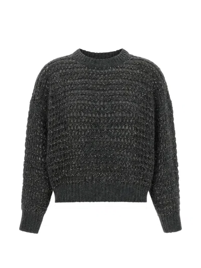 Brunello Cucinelli Sequin-embellished Open-mesh Sweater In Gray