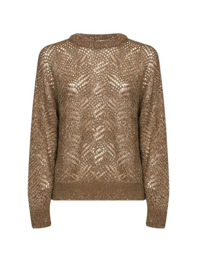 Brunello Cucinelli Sequin-embellished Openwork-knit Sweater In Brown