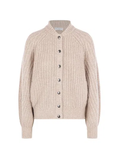 Brunello Cucinelli Sequin-embellished Ribbed Cardigan In Gray