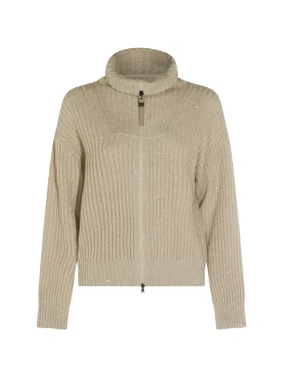 Brunello Cucinelli Sequin-embellished Ribbed-knit Cardigan In Brown