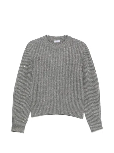 Brunello Cucinelli Cashmere Wool Ribbed Crew Neck Sweater In Gray