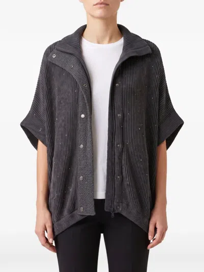 Brunello Cucinelli Sequin-embellished Ribbed-knit Jacket In Blue