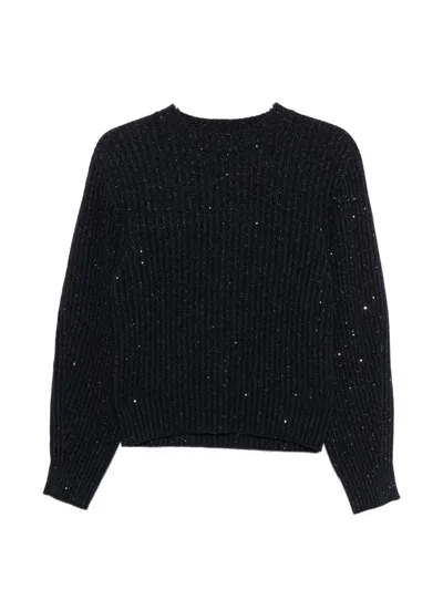 Brunello Cucinelli Sequin-embellished Ribbed-knit Sweater In Black