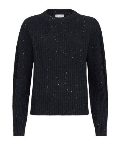 Brunello Cucinelli Sequin-embellished Ribbed-knit Sweater In Multi