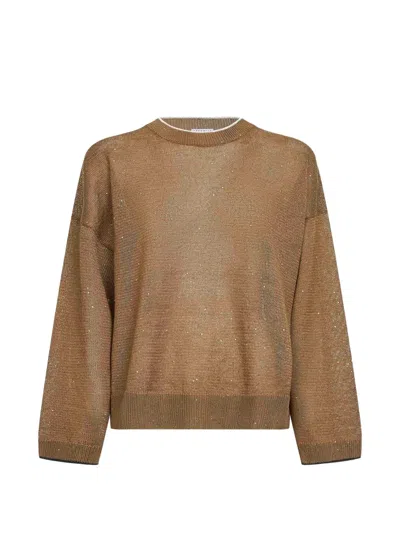 Brunello Cucinelli Sequin-embellished Ribbed-trim Sweater In Brown