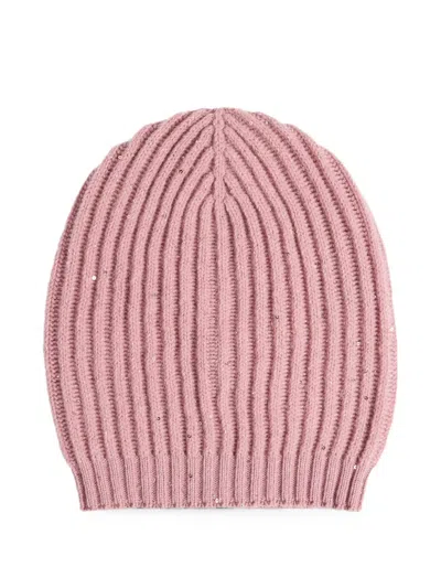 Brunello Cucinelli Kids' Sequin-embellished Rib-knit Beanie Hat In Pink
