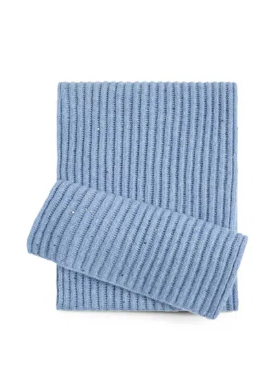 Brunello Cucinelli Kids' Sequin-embellished Rib-knit Scarf In Blue