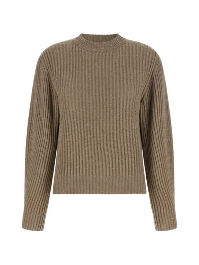 Brunello Cucinelli Sequin-embellished Rib-knit Sweater In Brown