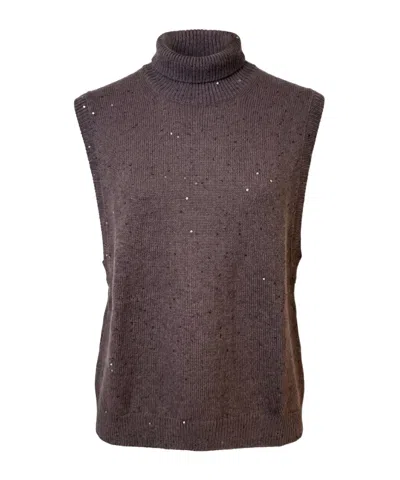 Brunello Cucinelli Sequin-embellished Roll-neck Sweater In Brown