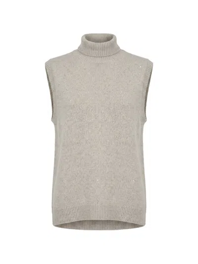 Brunello Cucinelli Sequin-embellished Roll-neck Vest In Neutral