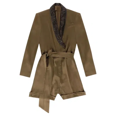 Pre-owned Brunello Cucinelli Sequin-embellished Satin Playsuit In Brown