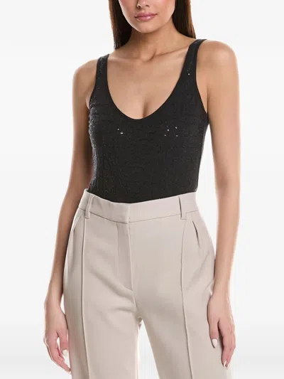 Brunello Cucinelli Sequin-embellished Scoop-neck Bodysuit In Black