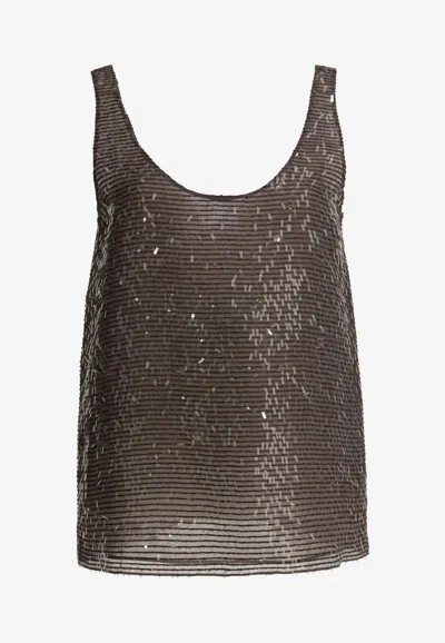 Brunello Cucinelli Sequin-embellished Silk Top In Brown