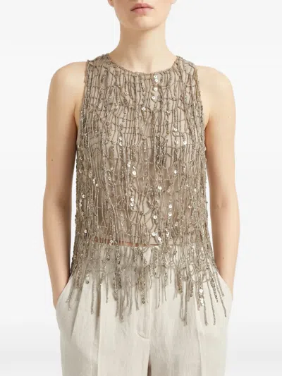 Brunello Cucinelli Sequin-embellished Sleeveless Blouse In Gold