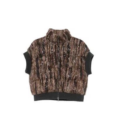Brunello Cucinelli Sequin-embellished Sleeveless Gilet In Brown