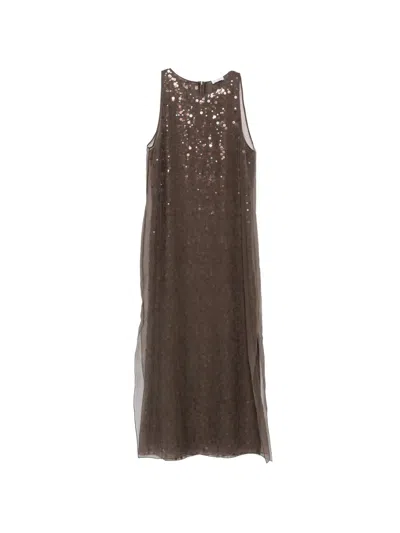 Brunello Cucinelli Sequin-embellished Sleeveless Midi Dress In Brown