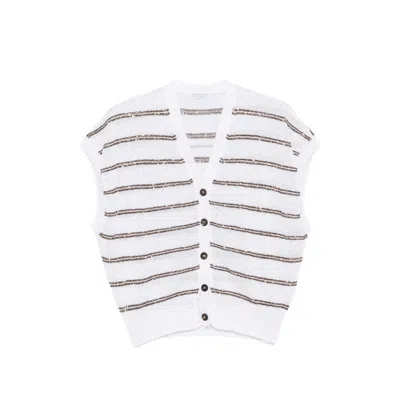 Brunello Cucinelli Sequin-embellished Striped Cardigan In White