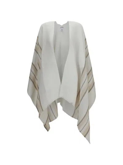 Brunello Cucinelli Sequin-embellished Striped Poncho In White