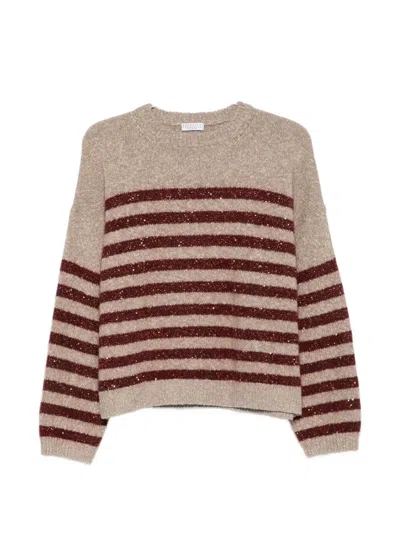 Brunello Cucinelli Sequin-embellished Striped Sweater In Brown