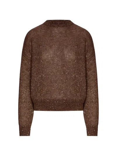 Brunello Cucinelli Sequin-embellished Sweater In Brown