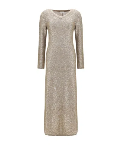 Brunello Cucinelli Sequin-embellished V-neck Midi Dress In Neutral