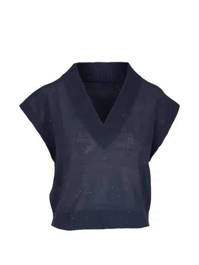 Brunello Cucinelli Sequin-embellished V-neck Sleeveless Sweater In Black