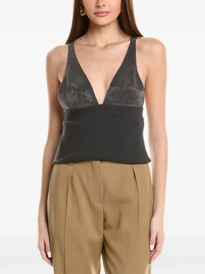 Brunello Cucinelli Sequin-embellished V-neck Top In Black