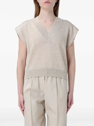 Brunello Cucinelli Sequin-embellished V-neck Vest In Neutral