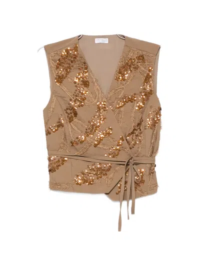 Brunello Cucinelli Sequin-embellished Waistcoat In Brown