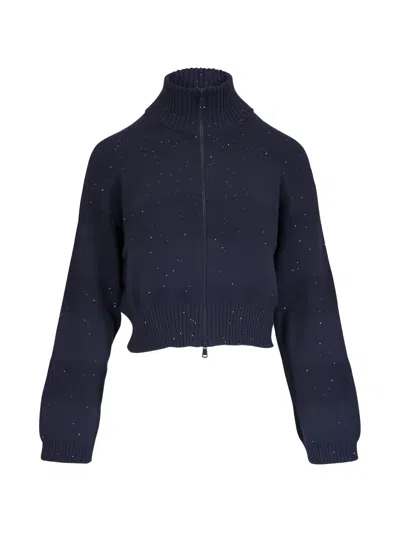 Brunello Cucinelli Sequin-embellished Zip-up Cardigan In Blue